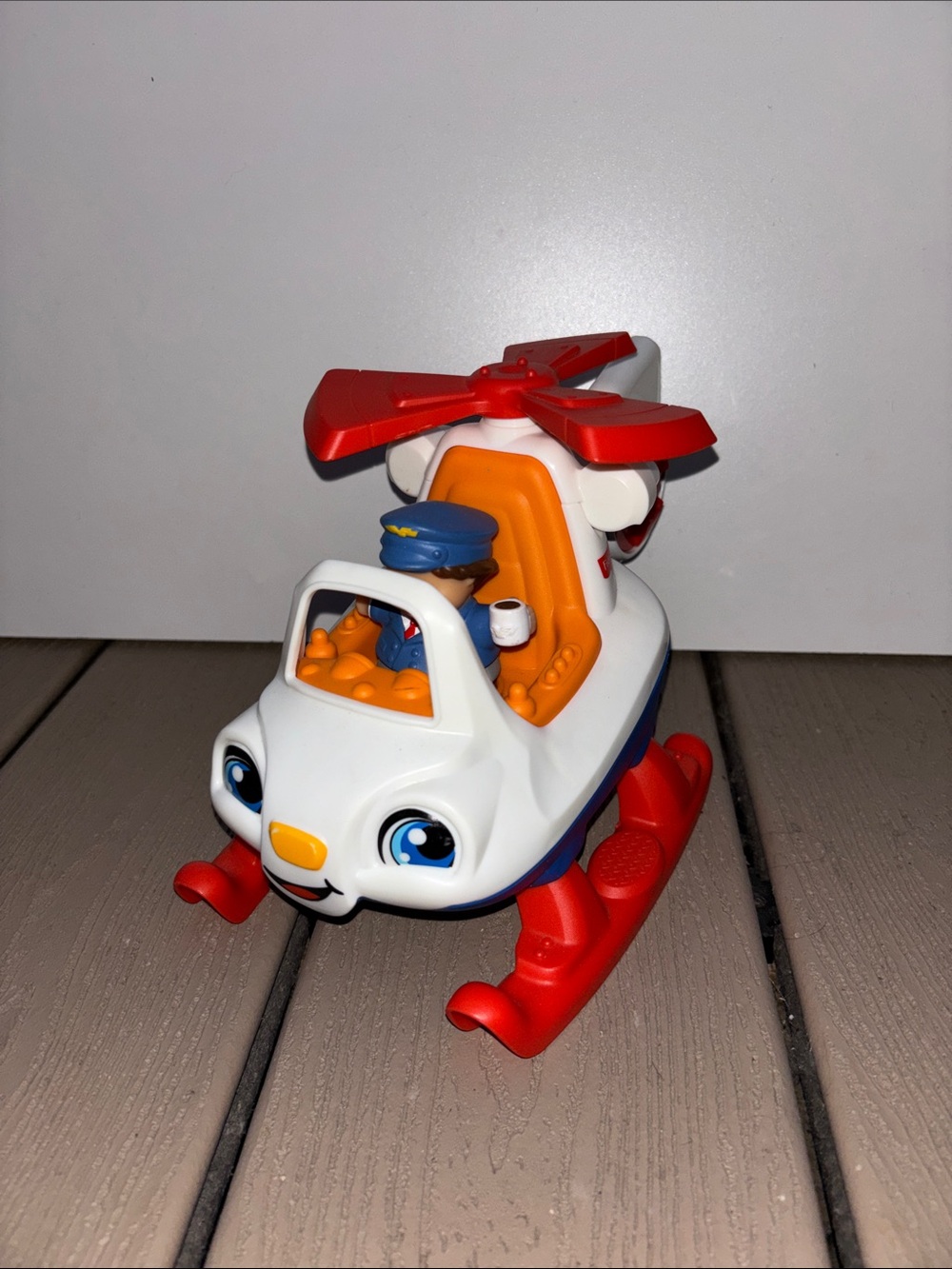 White & Red Kids Rescue Helicopter Toy with Pilot Figure